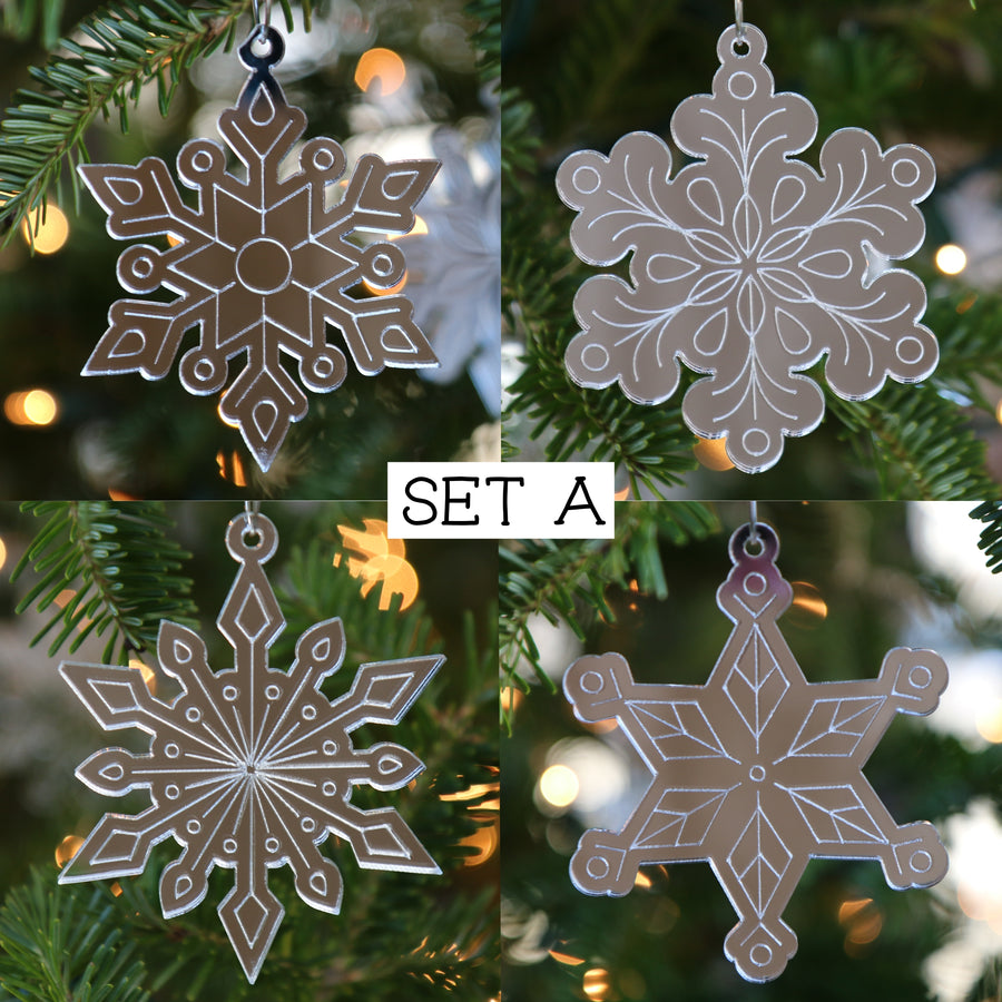 Set of Mirrored Snowflake Ornaments