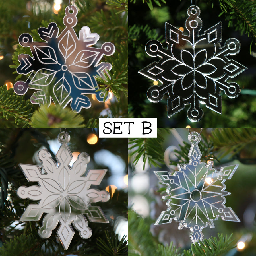 Set of Mirrored Snowflake Ornaments