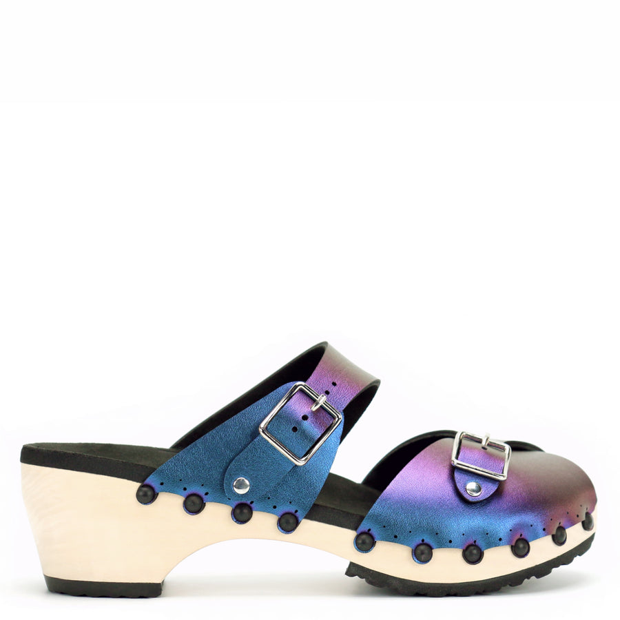 Mid Clog Peep Toe Mule in Peacock