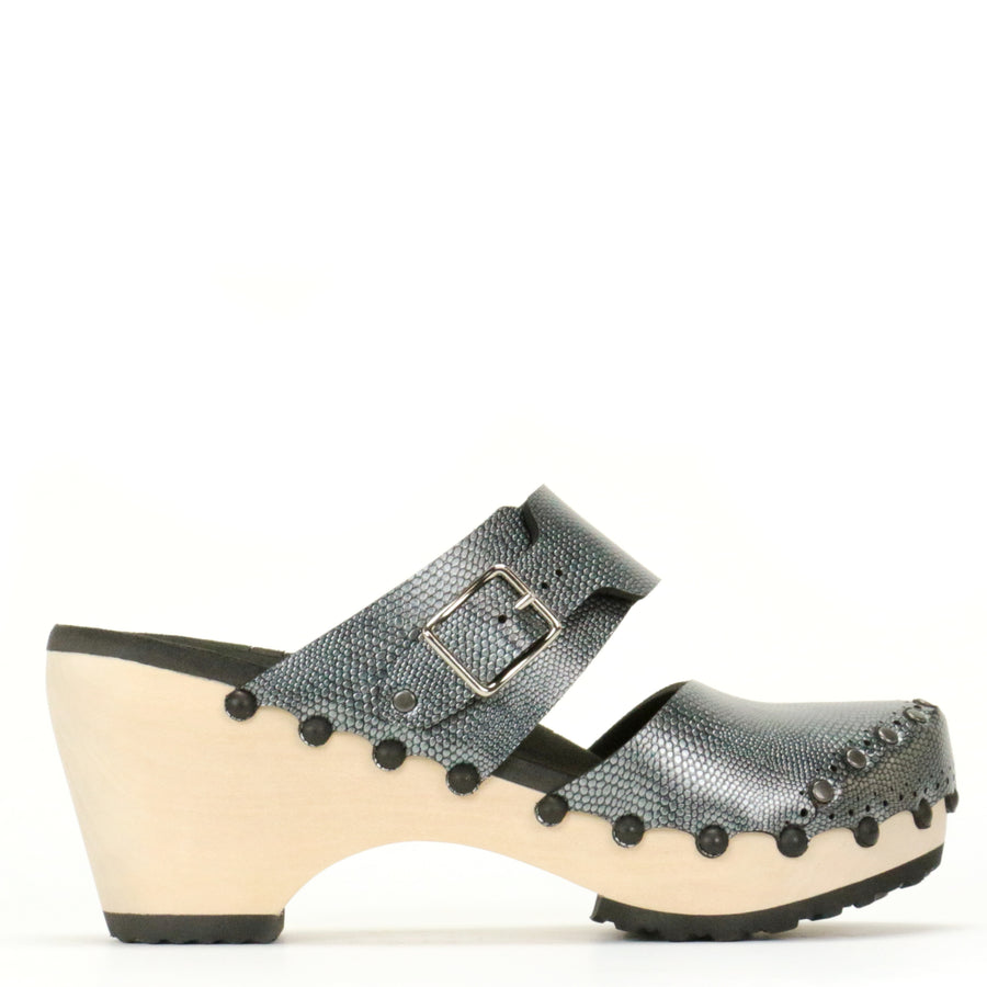 Tall Clog Closed Toe Mule in Pewter