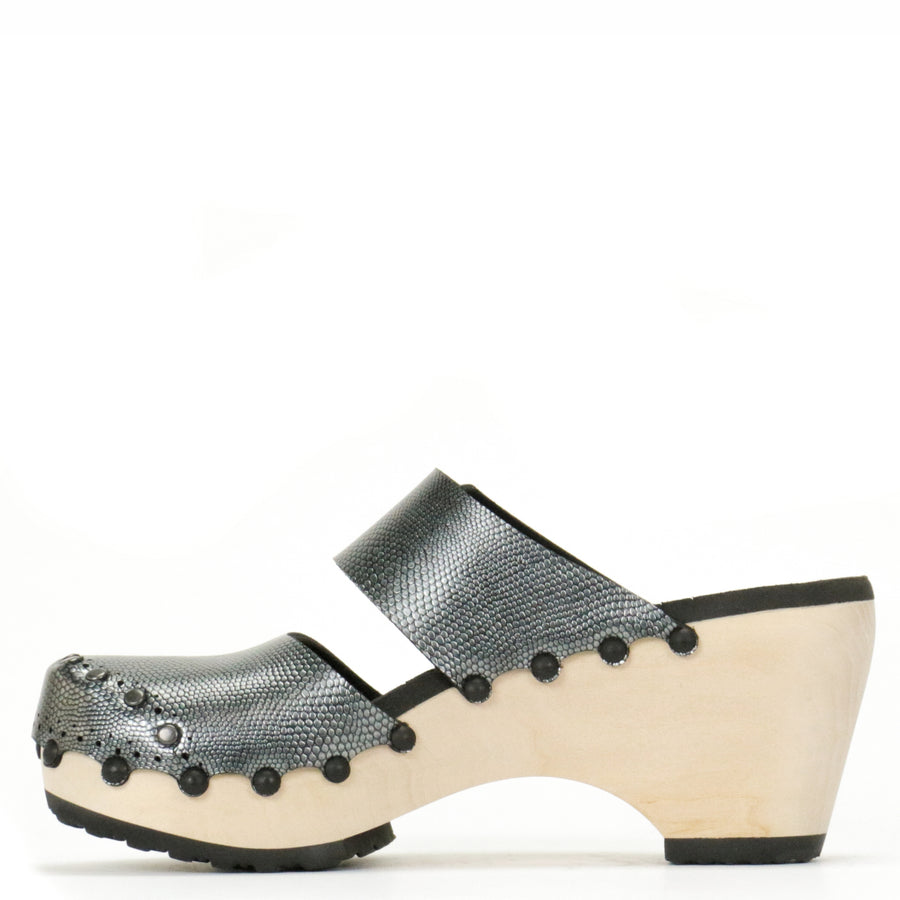 Tall Clog Closed Toe Mule in Pewter