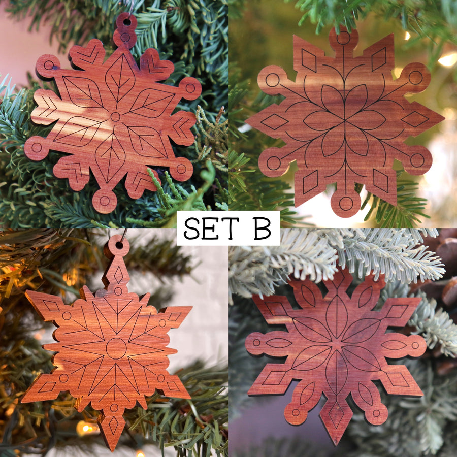 Set of Red Cedar Snowflake Ornaments