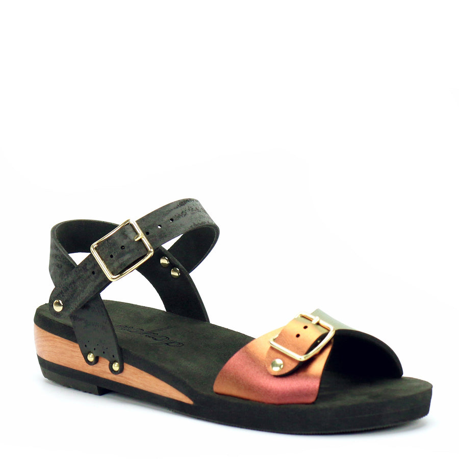 Low Wedge Buckle Toe Ankle in Ruby and Midnight - Mohop