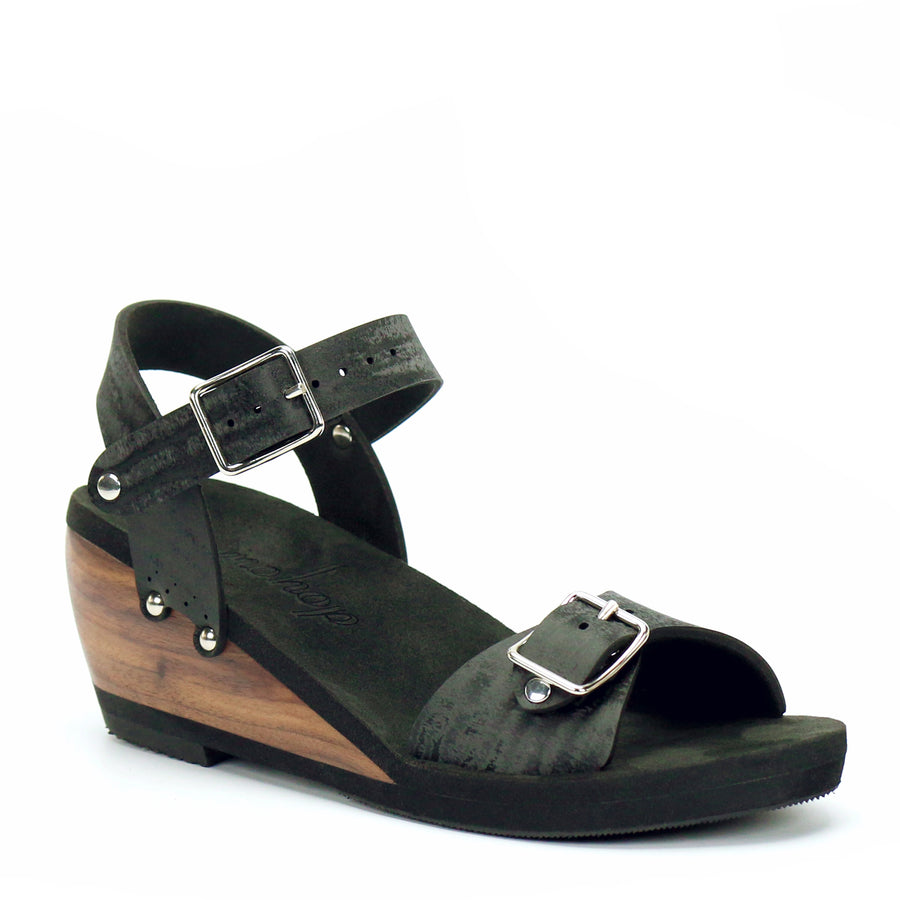 Mid Wedge Buckle Toe Ankle in Midnight - Mohop