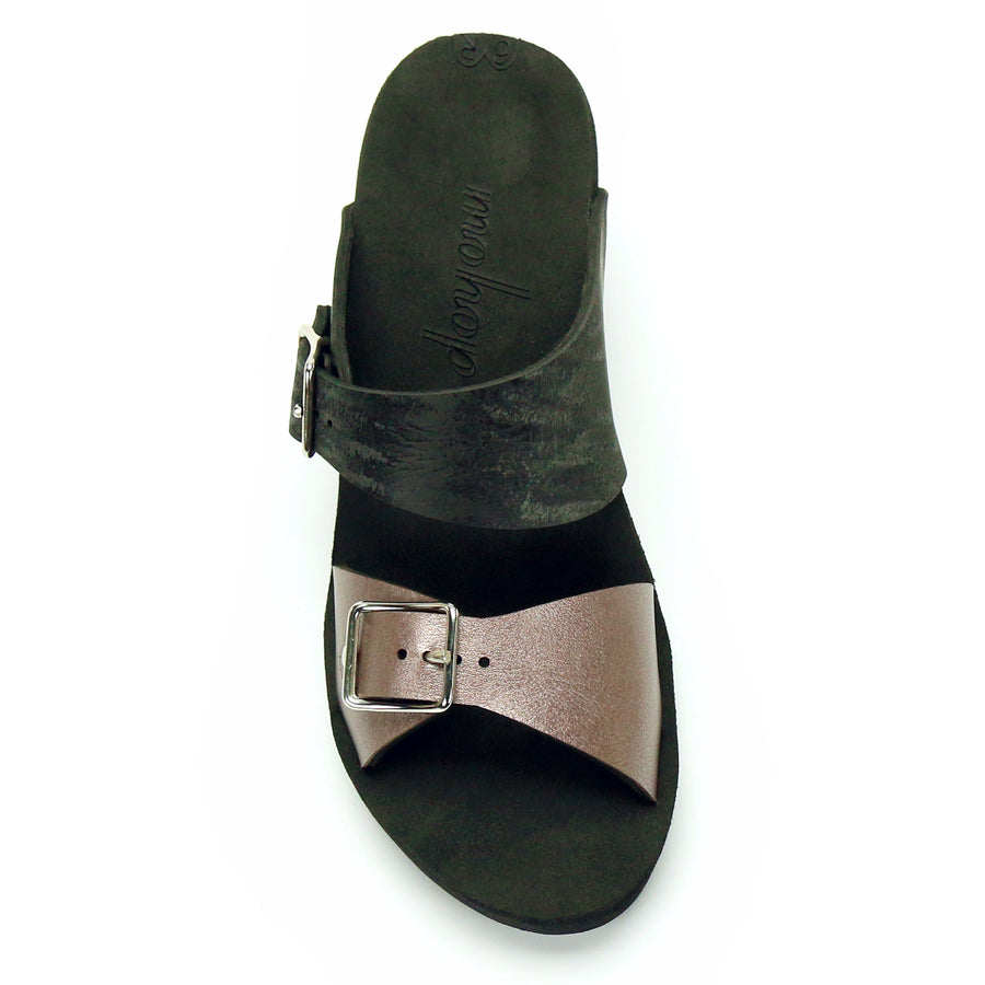 Mid Wedge Buckle Toe Mule in Rose and Midnight - Mohop