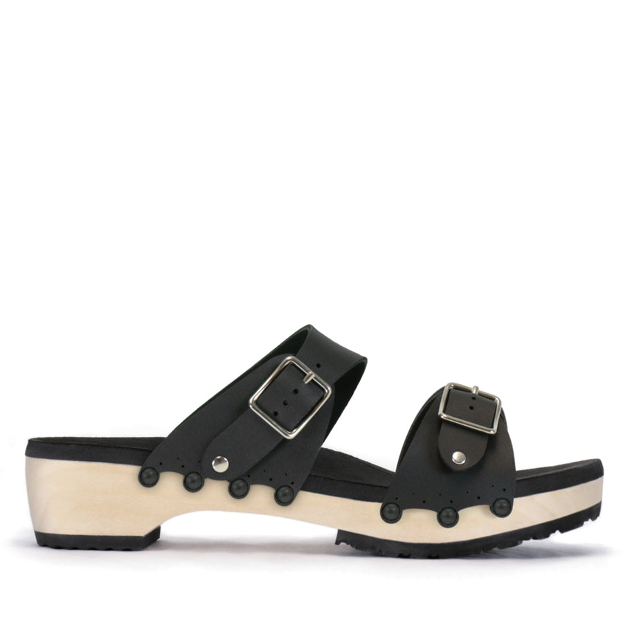 Low Clog Buckle Toe Mule