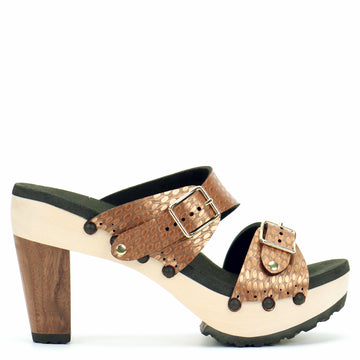 High Heel Buckle Toe Mule in Copper - Mohop