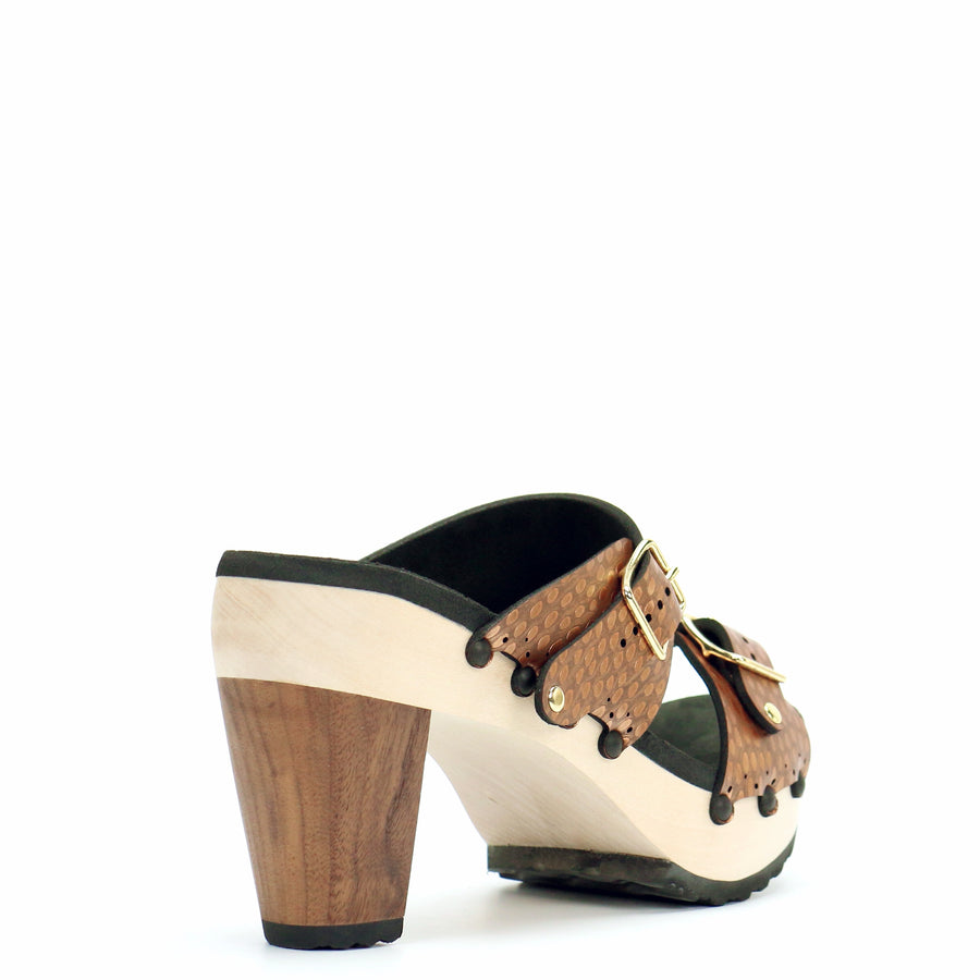 High Heel Buckle Toe Mule in Copper - Mohop