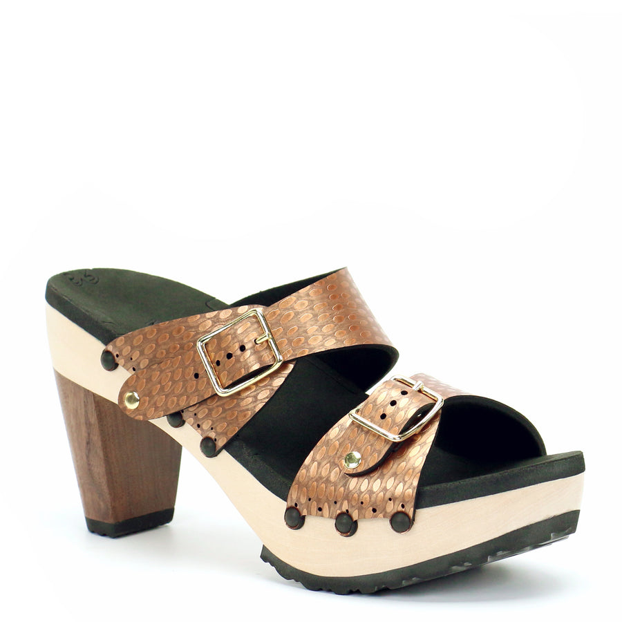 High Heel Buckle Toe Mule in Copper - Mohop