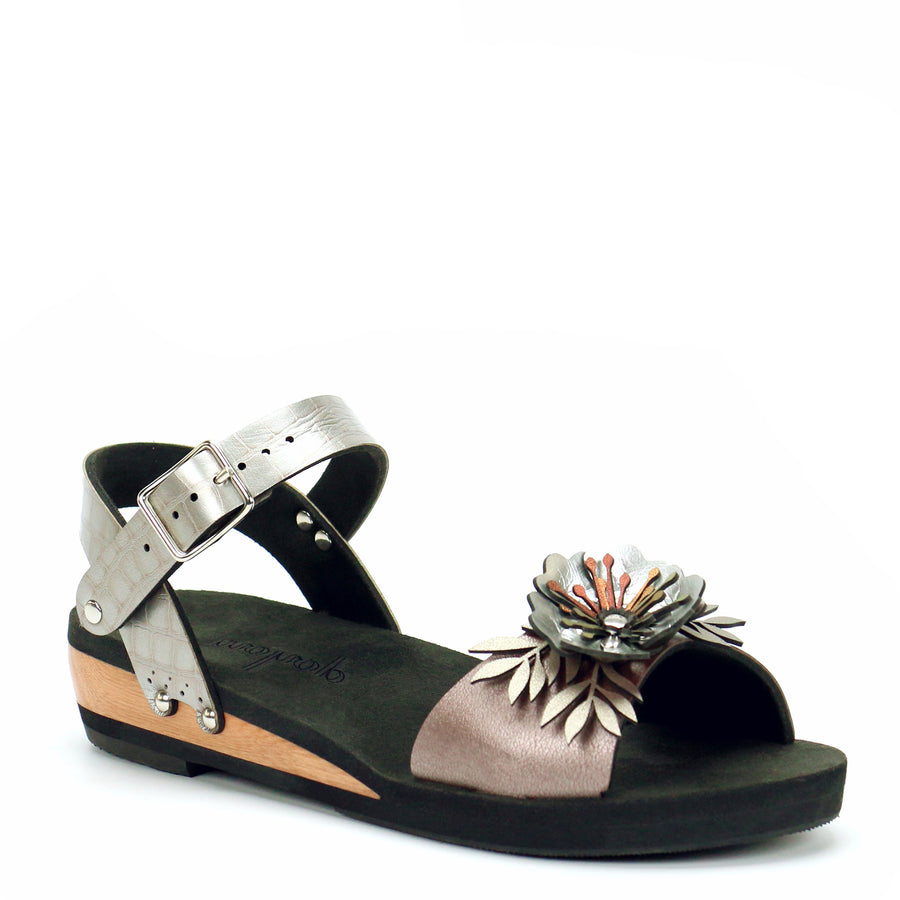 Low Wedge Flower Toe Ankle in Rose and Croc - Mohop