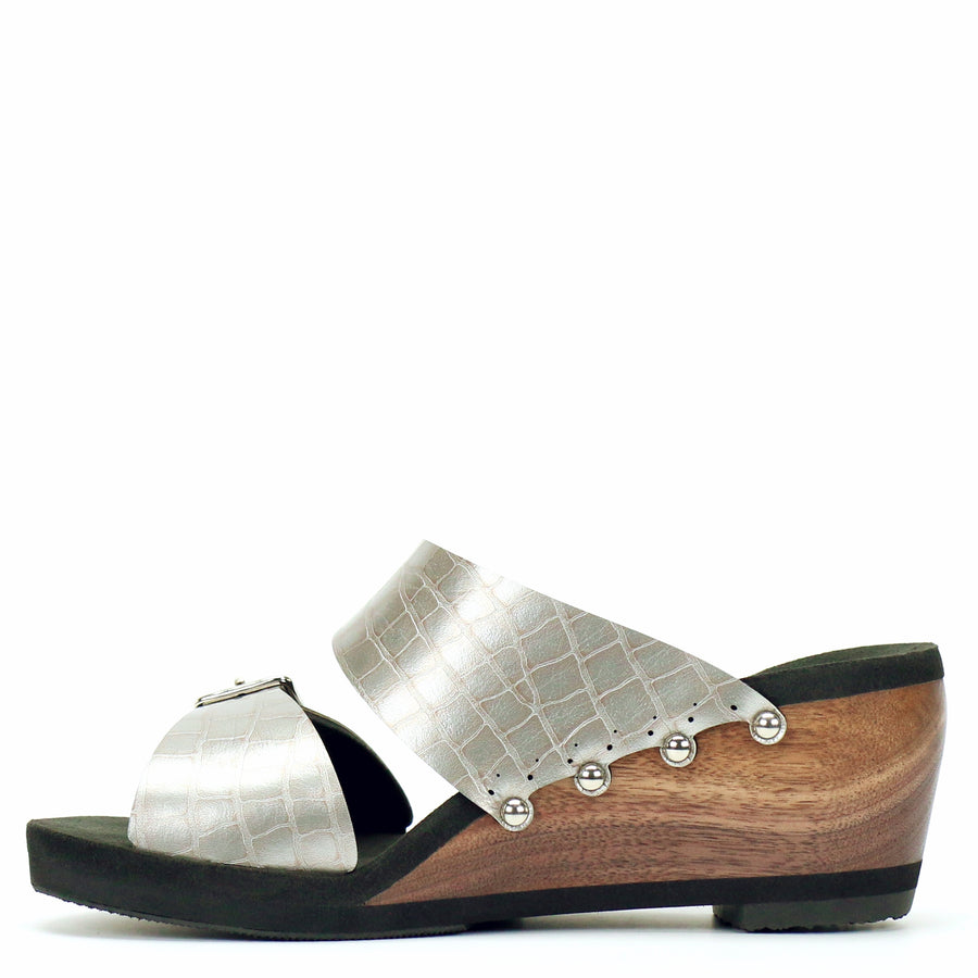 Mid Wedge Buckle Toe Mule in Croc - Mohop