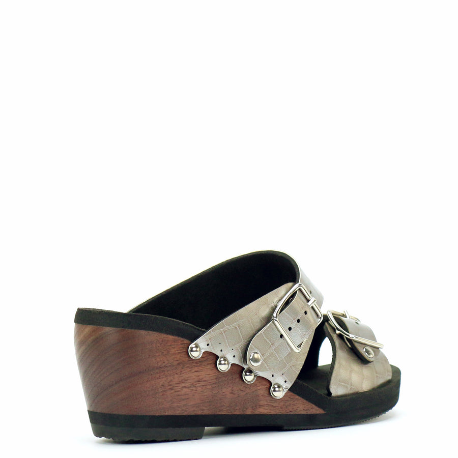 Mid Wedge Buckle Toe Mule in Croc - Mohop