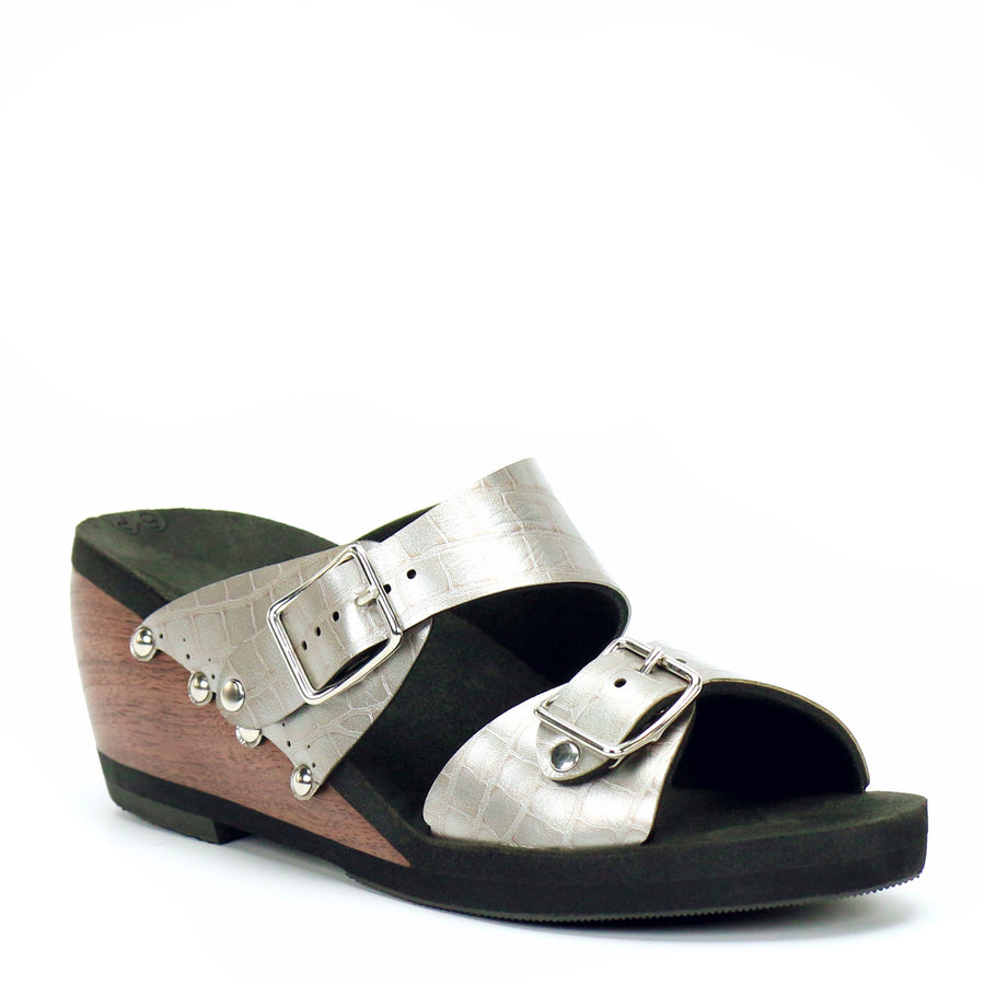 Mid Wedge Buckle Toe Mule in Croc - Mohop