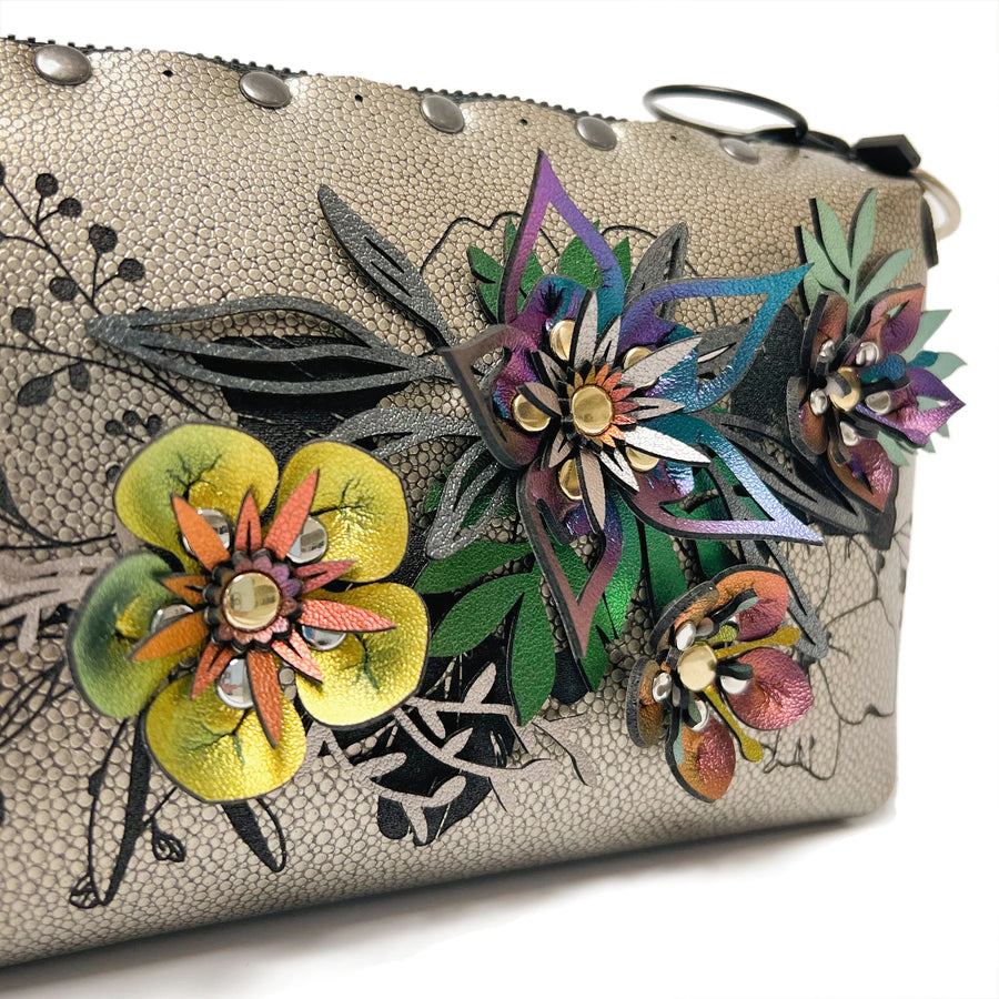 Gold Shagreen Flower Mini Bag.