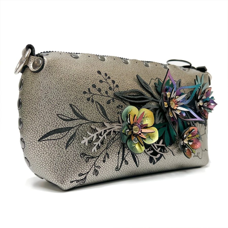 Gold Shagreen Flower Mini Bag.