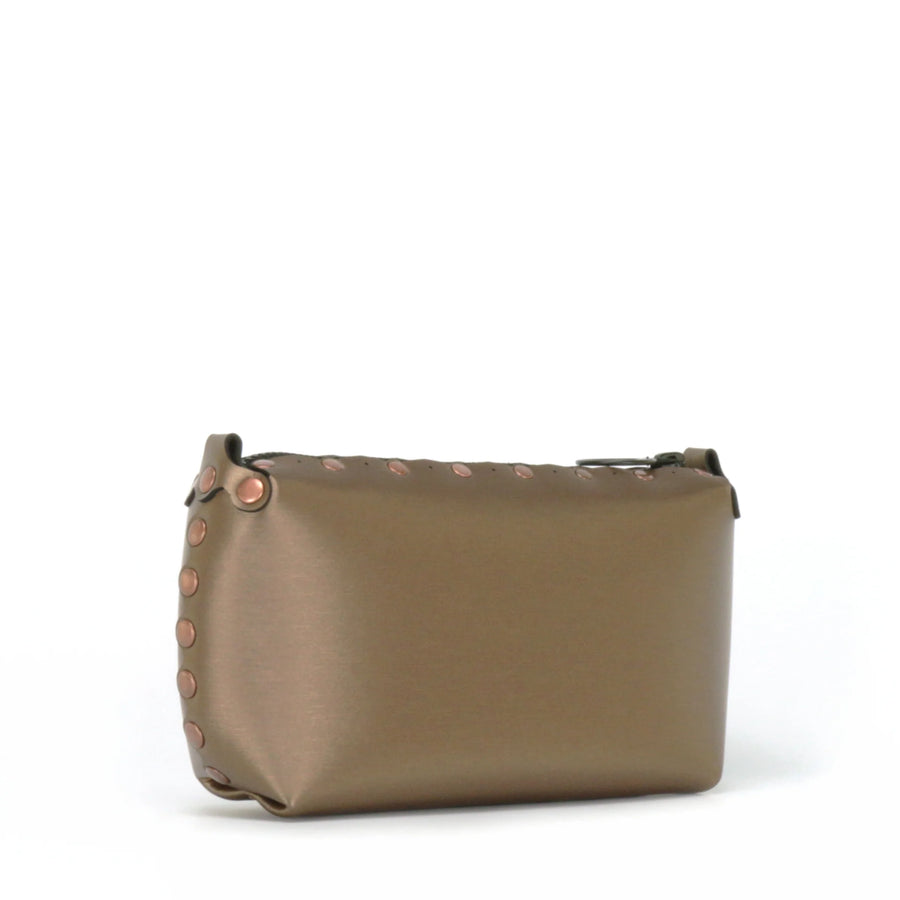 Side front view of mocha mini bag