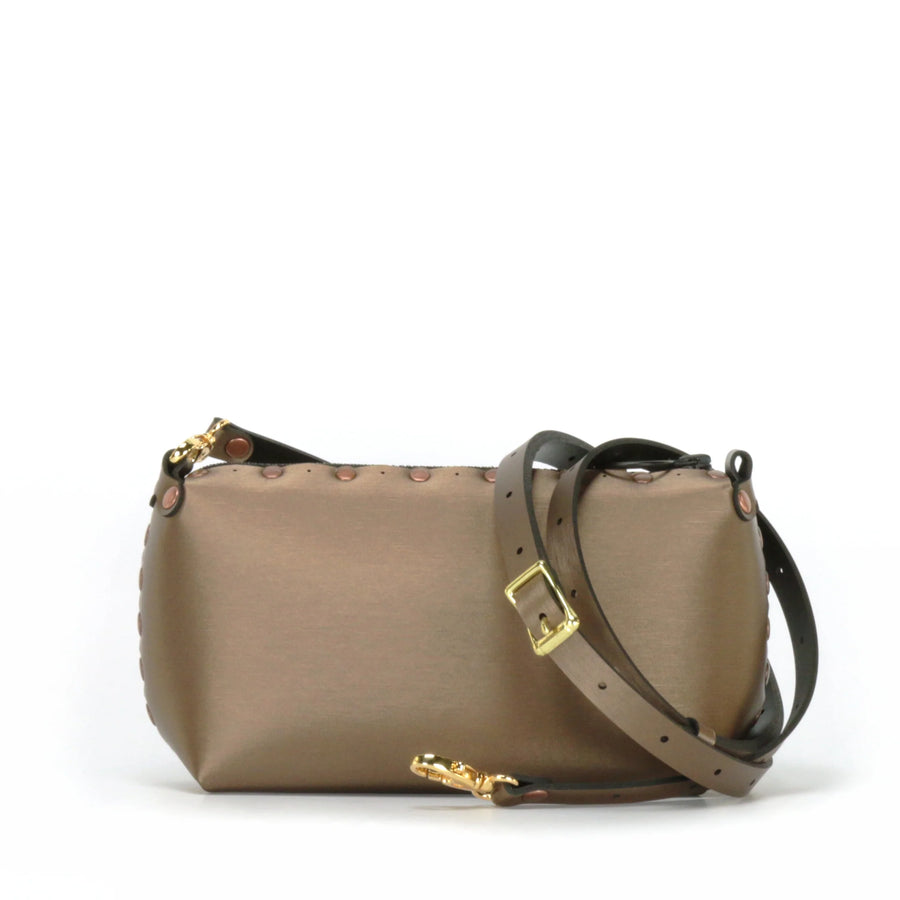 Mocha mini bag shown with optional crossbody strap