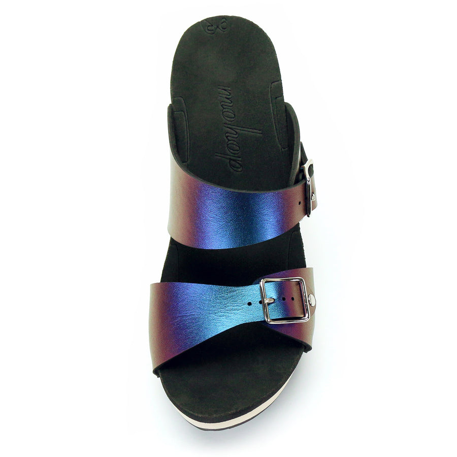 High Heel Buckle Toe Mule in Peacock - Mohop