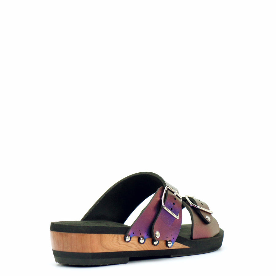 Low Wedge Buckle Toe Mule in Peacock - Mohop