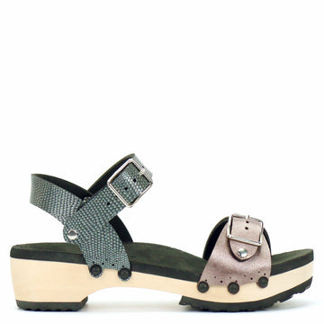 Low Clog Buckle Toe Ankle in Rose and Pewter - Mohop