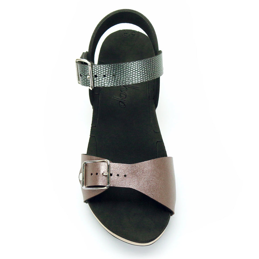 Low Clog Buckle Toe Ankle in Rose and Pewter - Mohop