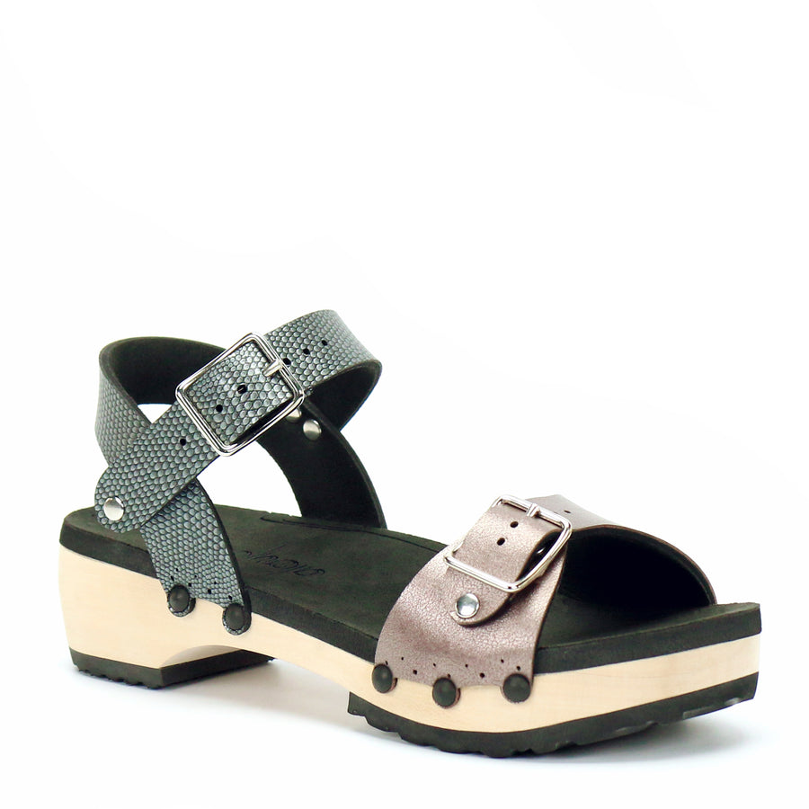 Low Clog Buckle Toe Ankle in Rose and Pewter - Mohop