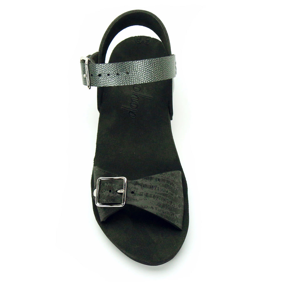 Low Wedge Buckle Toe Ankle in Midnight and Pewter - Mohop