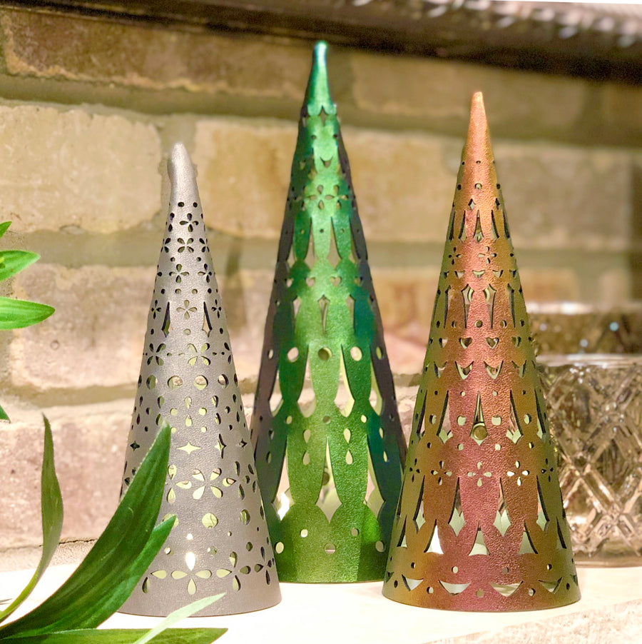 Emerald, ruby and bronze holiday luminaria