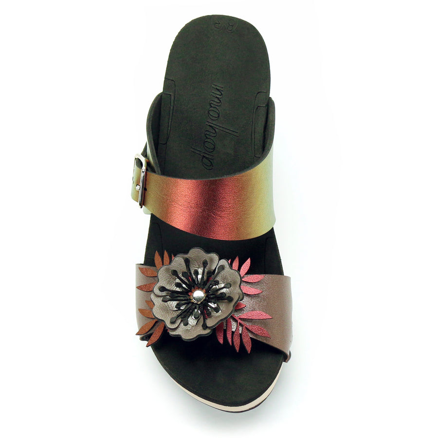 High Heel Flower Toe Mule in Rose and Ruby - Mohop