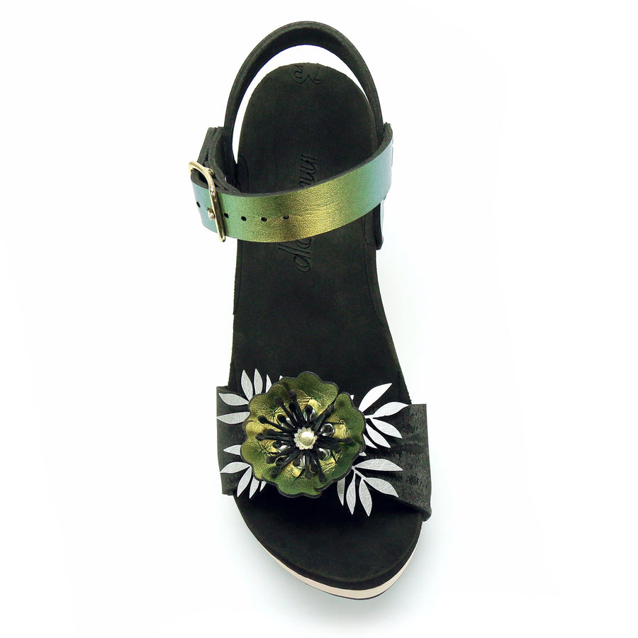 High Heel Flower Toe Ankle in Midnight and Scarab - Mohop