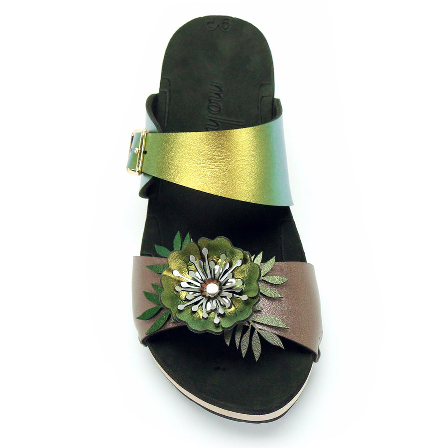 Low Clog Flower Toe Mule in Rose and Scarab - Mohop