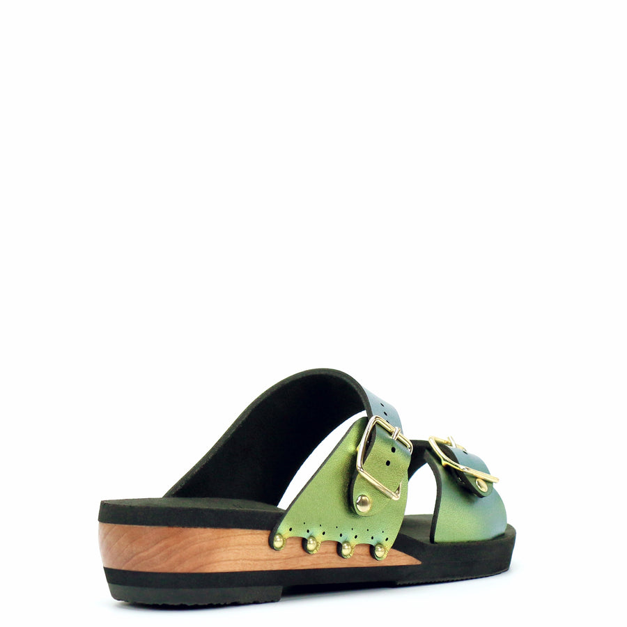 Low Wedge Buckle Toe Mule in Scarab - Mohop