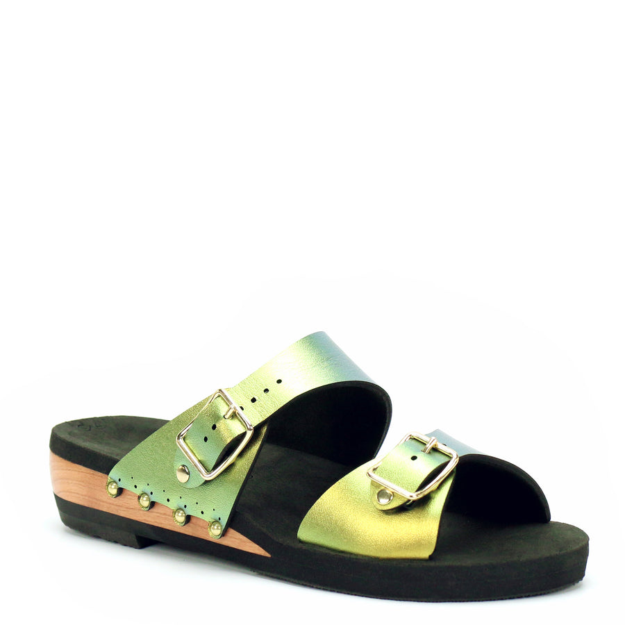 Low Wedge Buckle Toe Mule in Scarab - Mohop