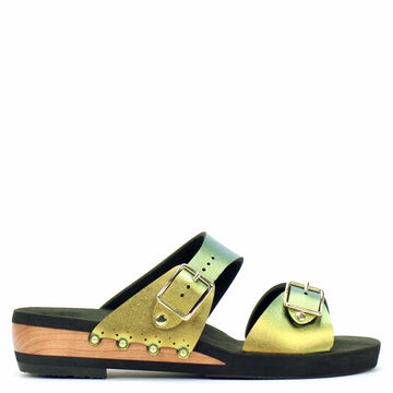 Low Wedge Buckle Toe Mule in Scarab - Mohop